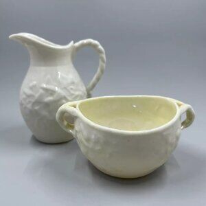 Belleek Ivy Pattern Yellow Ivory Luster Creamer & Sugar Bowl